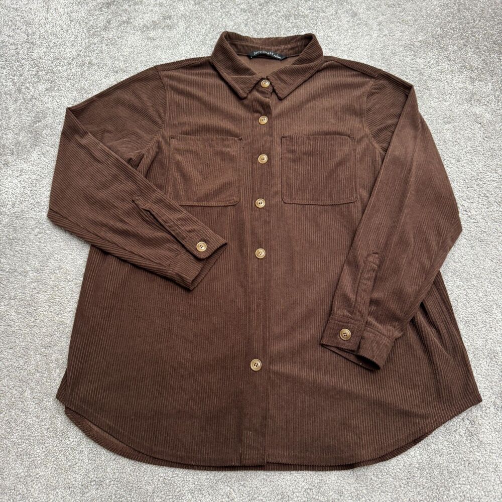 Dictionary Corduroy Button Down Shirt Jacket Shacket Men Large Brown Long Sleeve